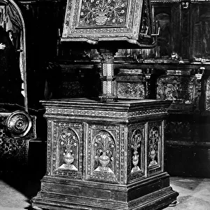 Choir lectern in inlaid wood. Work by Leonardo Marti preserved at the National Museum of Villa Giunigi, Lucca