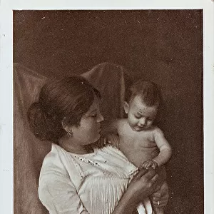 Costumes of Naples. Portrait of a woman with a baby, postcard