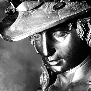 David, detail of the face, bronze sculpture by Donatello, in the Salone di Donatello, Museo Nazionale del Bargello, Florence