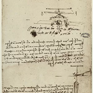 Project for a drill machine; written by Leonardo da Vinci. Codex B (2173), c.65r. Institut de France, Paris