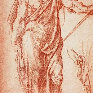 Study of a draped virile figure; drawing by Michelangelo Buonarroti (1475-1564). Gabinetto dei Disegni e delle Stampe, Uffizi Gallery, Florence