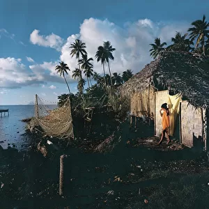 One of the last traditional Polynesian huts on the shores of Raiatea Island