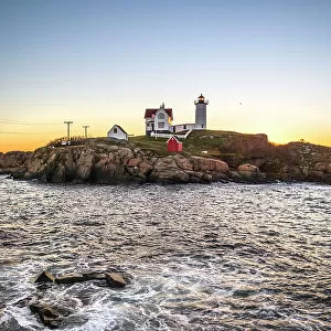 Maine, York, Cape Neddick, Nubble Lighthouse from Sohier Park