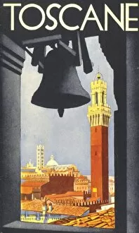 Poster design for Tuscany, Italy, with a view of Siena