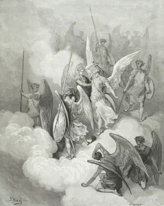 Abdiel and Satan, from Paradise Lost by John Milton (1608-74) engraved by Huyot Abdiel and Satan, from Paradise Lost by John Milton (1608-74) engraved by Huyot