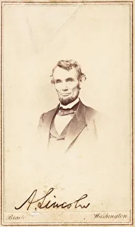 Abraham Lincoln, signed carte-de-visite, 1864 (vignette, mount, gold-ruled border, ink) Abraham Lincoln, signed carte-de-visite, 1864 (vignette, mount, gold-ruled border, ink)