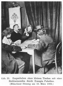 An accordion levitating during a seance with Eusapia Palladino (1854-1918 An accordion levitating during a seance with Eusapia Palladino (1854-1918
