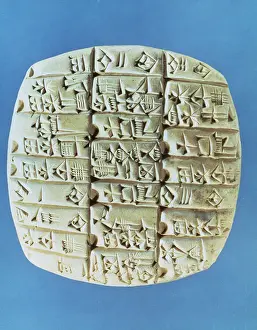 Framed Print : Accounts Table with cuneiform script, c. 2400 BC (terracotta)