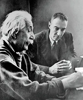 Einstein Albert 1879 1955 Prints: Albert Einstein and Robert Oppenheimer, 1947 (b/w photo)