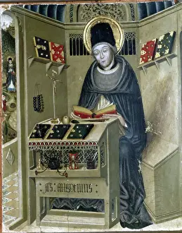 S Augustine Prints: Altarpiece of St. Augustine, St. Augustine in his Studio, 15th century (tempera on wood)