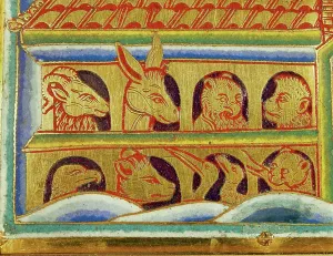 Enamelled Prints: Animals looking out of the Ark's windows
