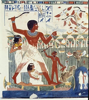 Art Egypt: Hunting birds. Simile College of the Tomb of Nakht, period of Amenophis II (ca
