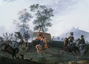 Hussar Prints: Attack on a convoy during the Battle of Austerlitz, December 1805 (painting)