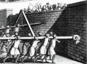 Hieronymus (after) Bosch Prints: Attacking walls with battering rams