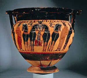 Attic black-figure column krater depicting a chariot (pottery)