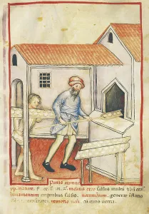 Giovannino De' Grassi Prints: Baker and his assistant baking bread