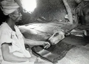 Joseph Henry Sharp Prints: Beating cloth with patterned mallets, 1850