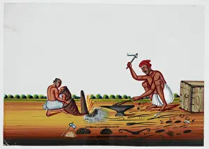 Blacksmith Prints: Blacksmith and assistant at work
