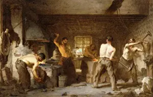 Beaten Prints: The Blacksmiths Forge, (oil on panel)