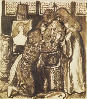 Dante Gabriel Charles Rossetti Prints: Bonifazio's Mistress - Compositional Study, 1856 (ink on paper)