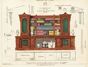 Shelves Prints: Bookcase for a study, Regency style