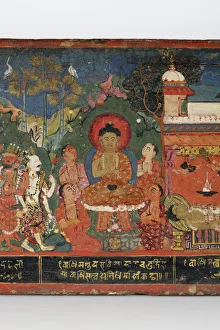Detail from a Buddhist manuscript cover (opaque w/c on wood) Detail from a Buddhist manuscript cover (opaque w/c on wood)