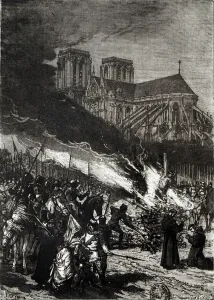Templier Prints: Burning of the Templars, illustration from L Histoire de France by Jules Michelet (1798-1874) (engraving) (b / w photo)