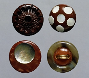 Gray Background Prints: Buttons created with different production techniques, 20th century
