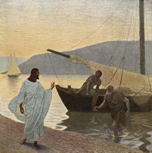 The calling of the apostles Peter and Andrew by Jesus (colour litho) The calling of the apostles Peter and Andrew by Jesus (colour litho)