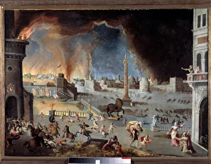 The capture of Trojan Scene of the Trojan War, the city is devasted by the Greeks penetrated into the city thanks to The capture of Trojan Scene of the Trojan War, the city is devasted by the Greeks penetrated into the city thanks to