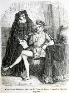 Catherine de Medici (Caterina de Medici) tears from her son (Charles IX) the order to give the signal of the massacre Catherine de Medici (Caterina de Medici) tears from her son (Charles IX) the order to give the signal of the massacre