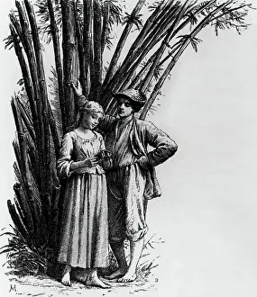 Romance Literatures Prints: Characters conversing in a cane thicket