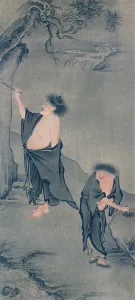 Two Chinese hermits, Han Shan writing on a rock and Shih Te preparing his ink Two Chinese hermits, Han Shan writing on a rock and Shih Te preparing his ink