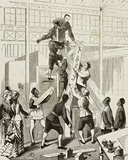 Polish School Prints: Chinese workers setting up framework of their stand