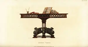 Central Library Prints: Circular Gothic table for a library or study