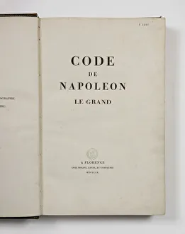Code Prints: Code of Napoleon the Great, open at the titlepage, published Florence, Molini