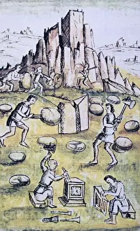Quarry Prints: Codex of the conquest of Mexico: Stone work, 16th century (miniature)