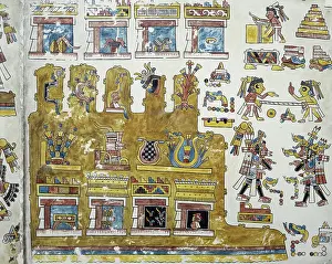 Hossein Amanat Prints: Codex depicting construction of temple, Mixtec civilization