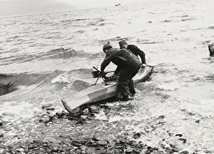 Canoe Prints: Commandos training with a two-man canoe during landing exercises by Scottish Command
