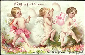 1904 Prints: Congratulations Easter, Three Angels with Easter Eggs
