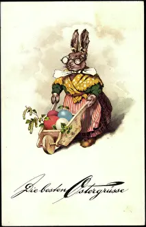 Congratulations Easter, Bunny with Easter eggs, Linden branch