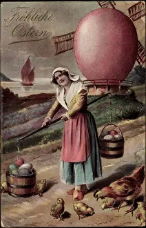 Daffodils Prints: Congratulations Easter, Easter egg mill, farmer, chick