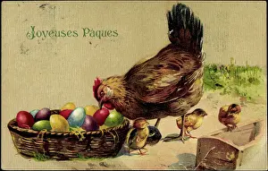 Daffodils Prints: Congratulations Easter, hen with chicks, Easter eggs