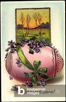 God Paske Prints: Congratulations Easter, Pink Easter Egg, Stream Landscape