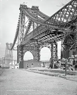 Nobody Prints: Construction of Williamsburg Bridge, from Brooklyn, New York, 1901 (b/w photo)