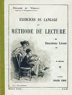 Framed Print : Coverage - Language Exercises and Reading Method. G. Delage and F. Vernay, Inspectors of Primary Education. Second booklet. Eighth edition. Librairie Vuibert, Paris, 1920. Illustrations by Jacoby (1891-1936). Dimensions: 19 x 14.5 cm. 48 pages
