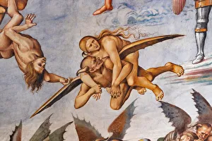Damned to hell, detail of the flying demon carrying a prosperous sinner on his shoulders Damned to hell, detail of the flying demon carrying a prosperous sinner on his shoulders