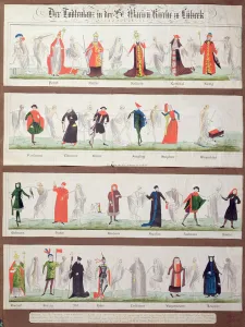 The Dance of Death from the Marienkirche in Luebeck (colour engraving) The Dance of Death from the Marienkirche in Luebeck (colour engraving)