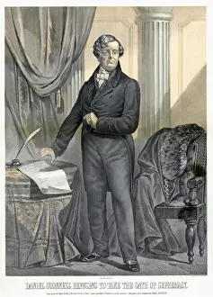 Daniel O Connell refusing to take the Oath of Supremacy, pub. Boston (colour litho)
