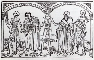 Death taking the Monk and the Abbot, from the Danse Macabre, published Paris Death taking the Monk and the Abbot, from the Danse Macabre, published Paris